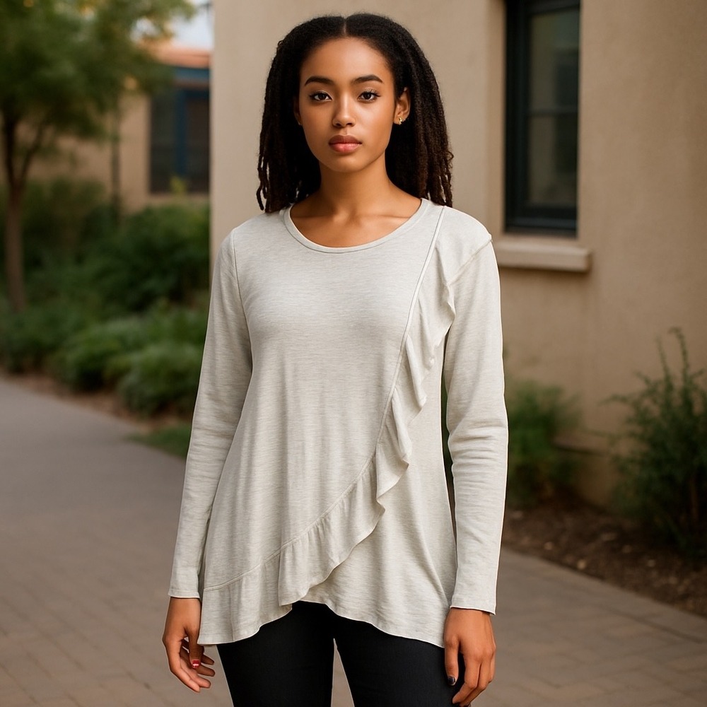 Aerie Women's Long Sleeve Ruffle Front Tunic Top - Size Large